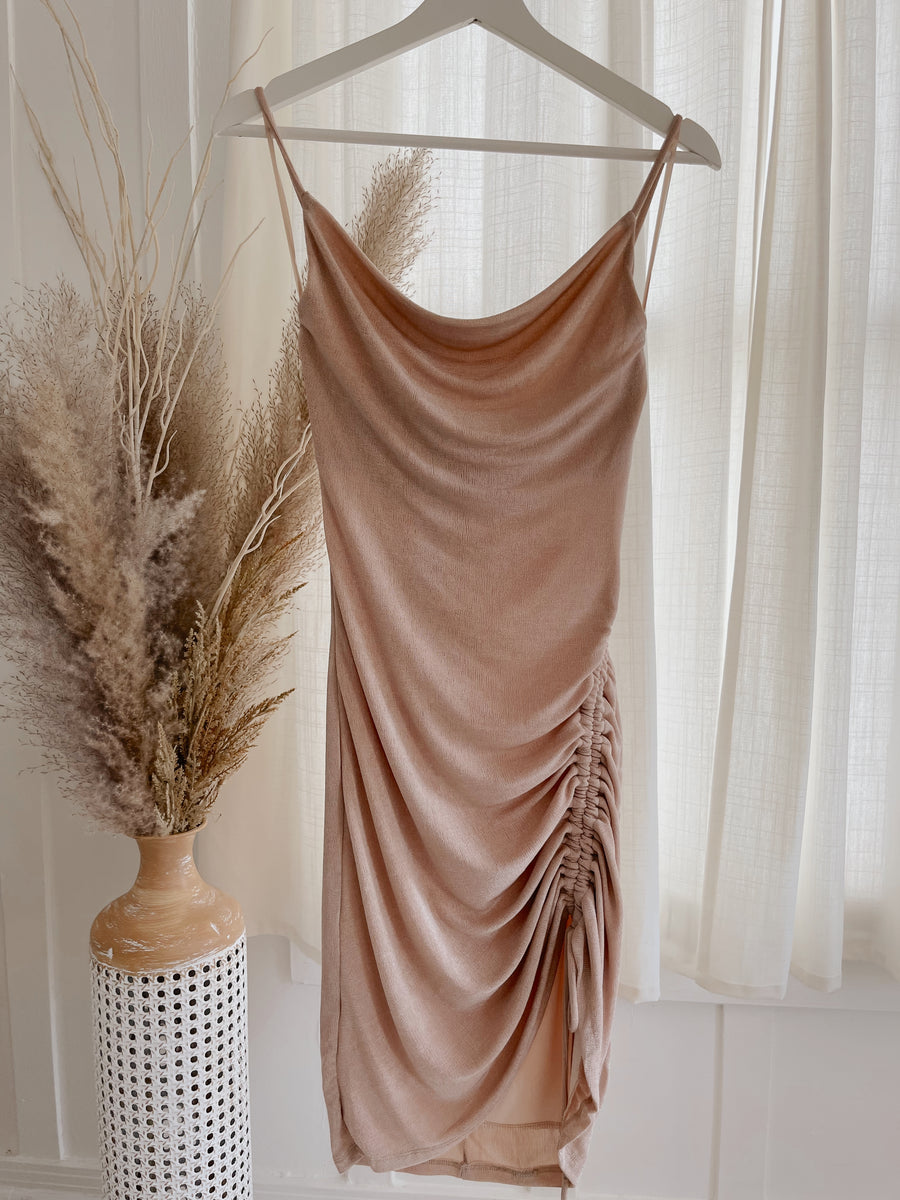 only ruched slip dress Ruched Drawstring Slip Mini Dress