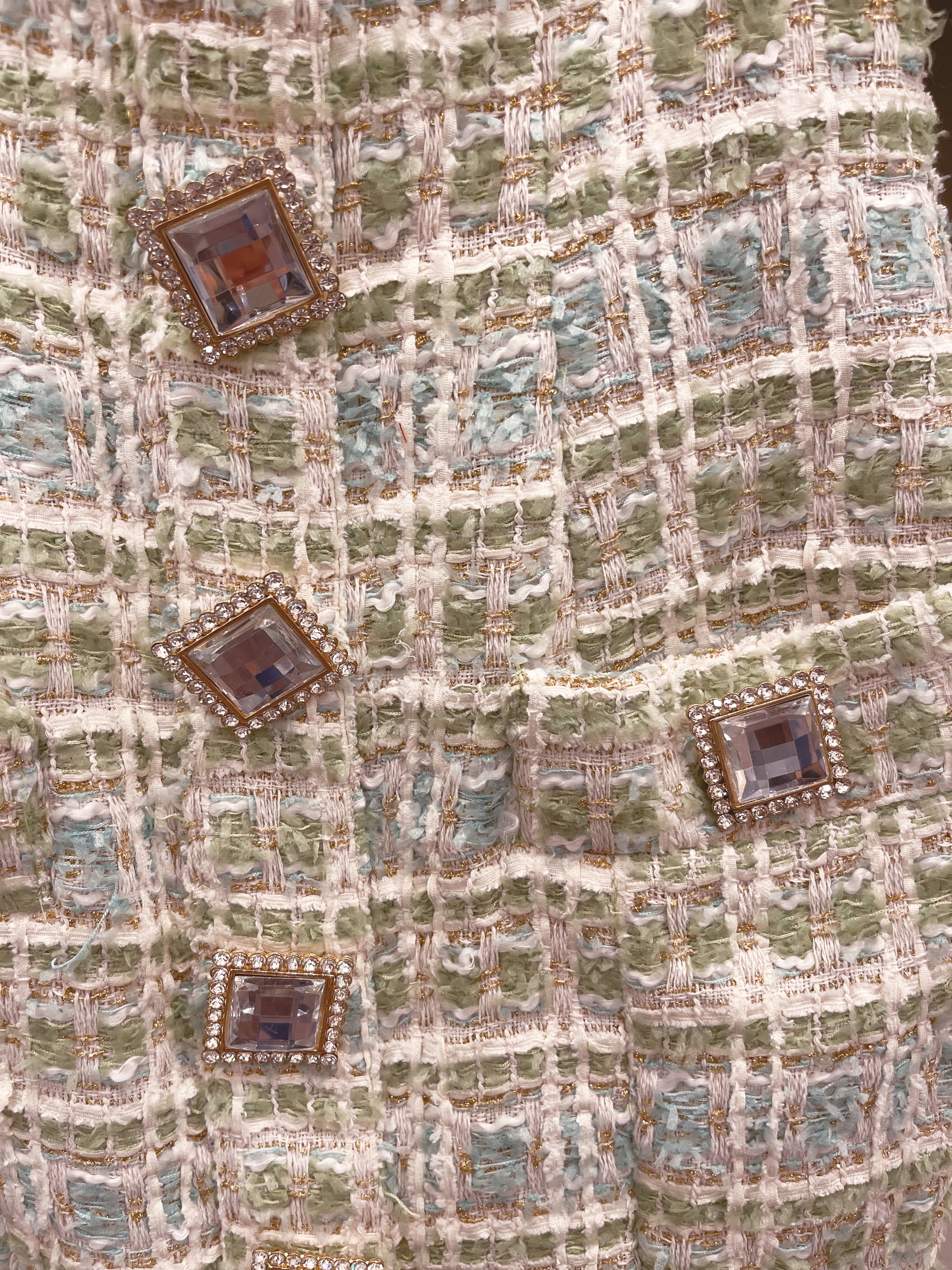 Green Jeweled Tweed Dress – trace of thread
