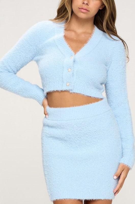 Sky Blue Cardigan Skirt Set