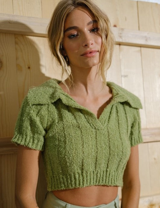 Green Cropped Sweater Top