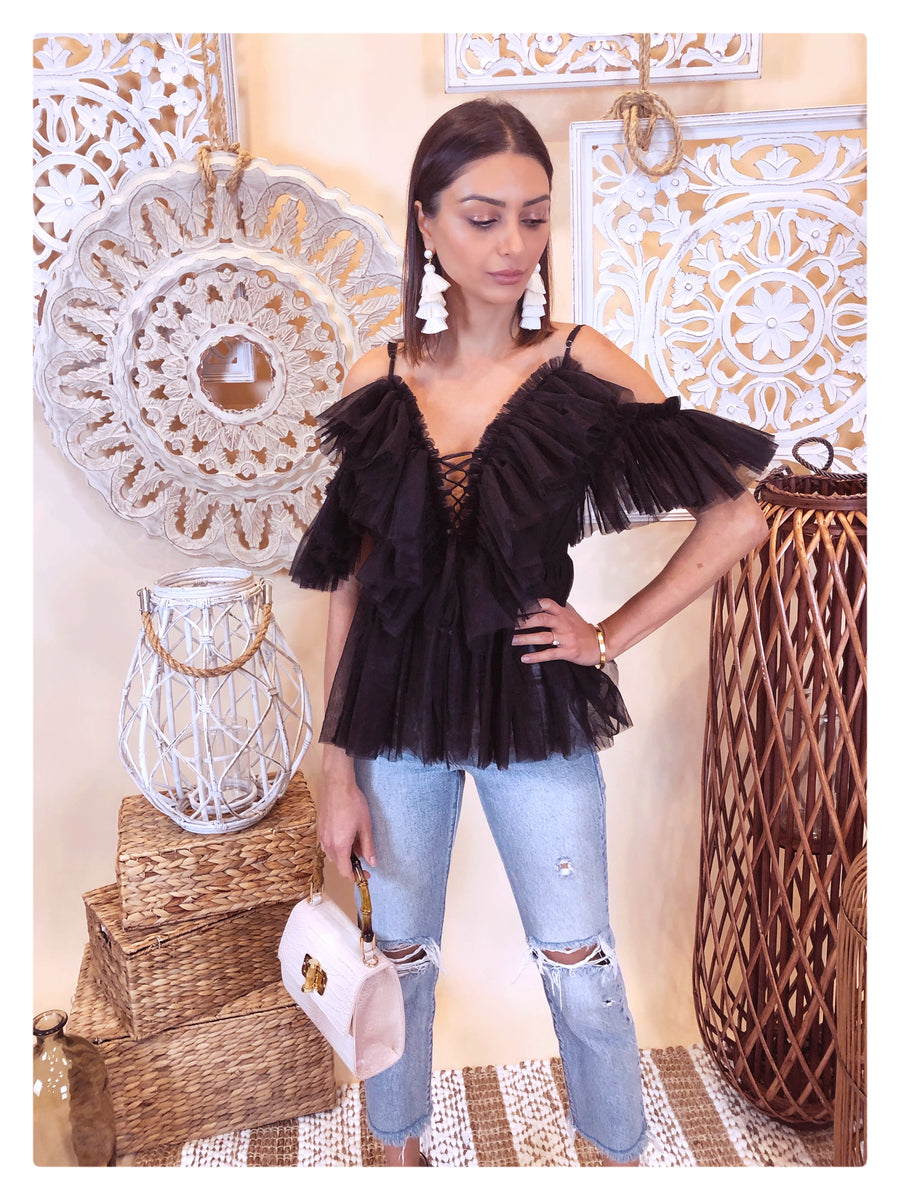 |Bloom| Black Ruffle Blouse