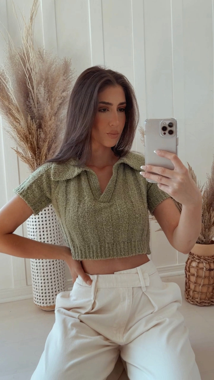 Green Cropped Sweater Top